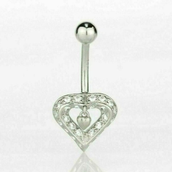 Solid 14k Yellow or White Gold Belly Button Love Heart Body Jewelry Piercing - Picture 5 of 6